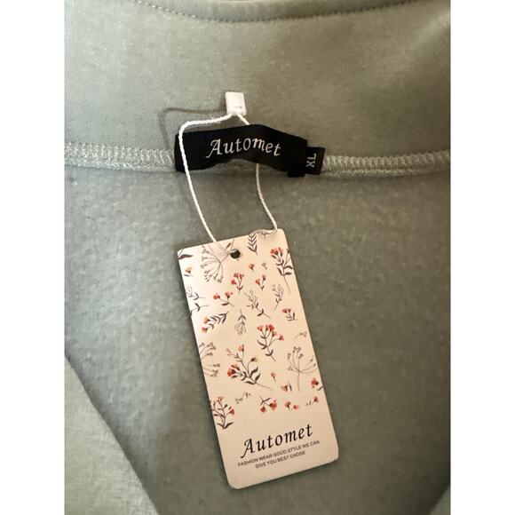 Automet Women's Quarter Zip Soft Fleece Oversized Sweatshirt Size XL Green NWT - Picture 8 of 9